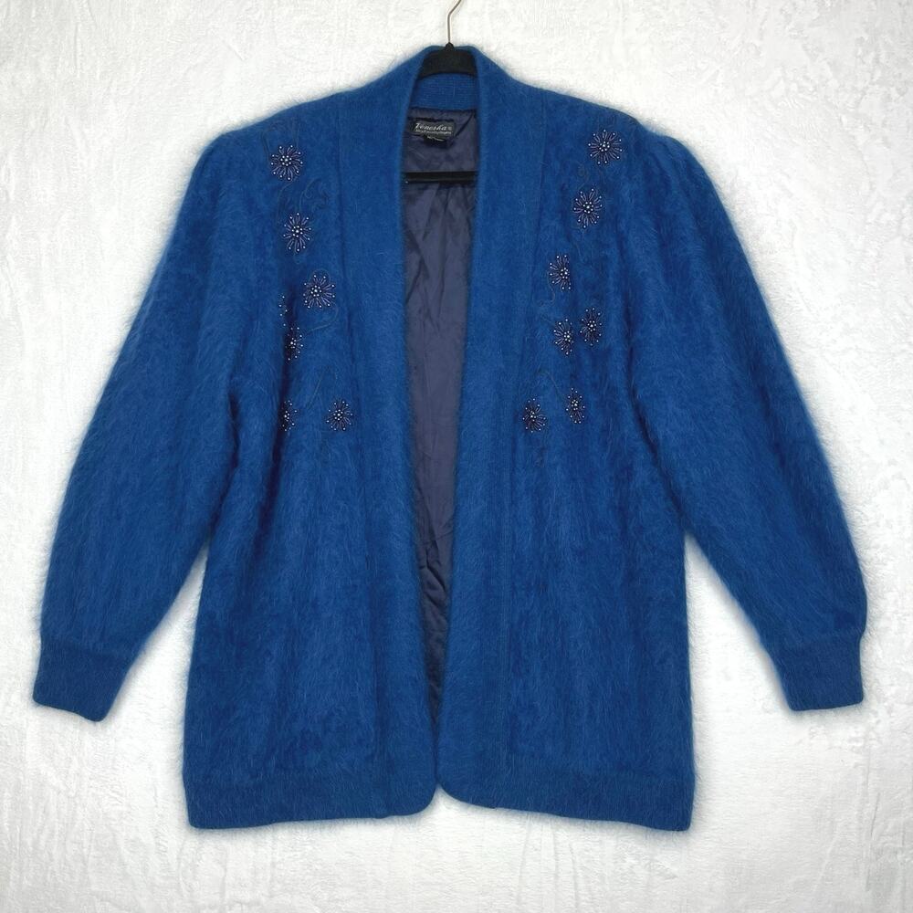 Venesha High‎ Quality Angora Blend Vintage Cardigan Medium Blue Open Front